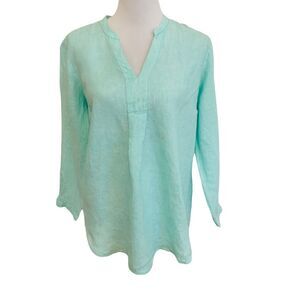 L.L. Bean Linen Shirt Split Neck Tunic Long Sleeve Size Medium Petite